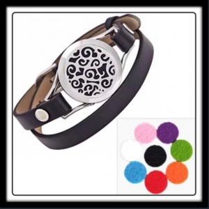 25mm Vines (Silver) Aromatherapy Locket/Black Thin Leather Strap
