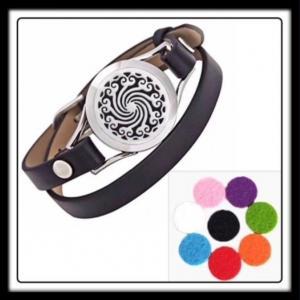 25mm Spinning Swirls (Silver) Aromatherapy Locket/ Black Thin Leather Strap