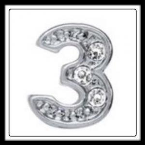Three (Silver) w/Crystals Charm