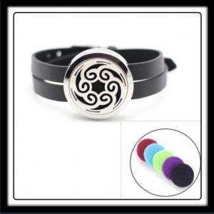30mm Rolling Waves (Silver) Aromatherapy Locket/Black Leather Strap