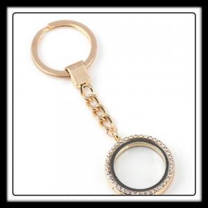 30mm Circle (Gold) w/Crystals Keychain Locket