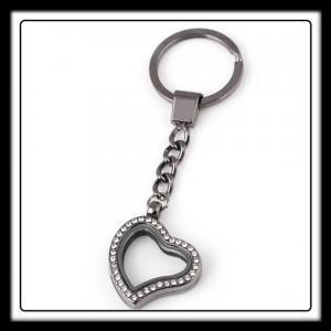 Heart Shaped (Gun/Black) w/Crystals Keychain Locket