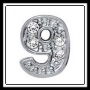 Nine (Silver) w/Crystals Charm