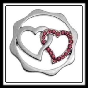Double Hearts (Silver) Locket Plate w/Crystals (For Watch Style Bracelets Only)