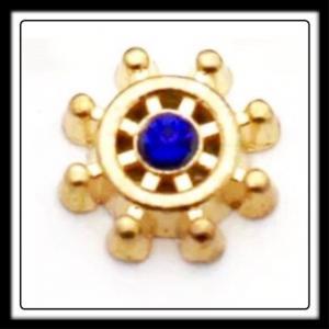 Ships Wheel (Gold/Sapphire) w/Crystal Charm
