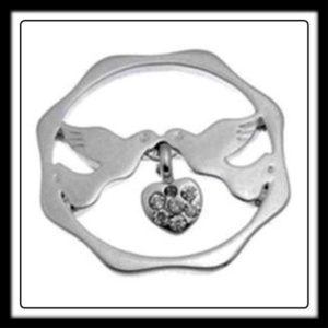 Love Birds (Silver) Locket Plate w/Crystals (For Watch style Bracelets Only)