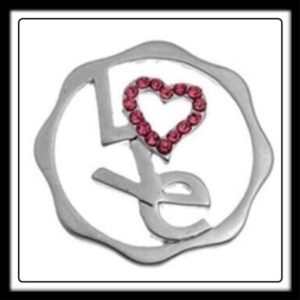 Love (Silver) Locket Plate w/Crystals (For Watch Style Bracelets Only)