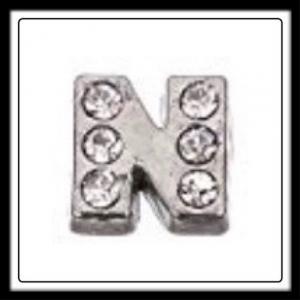 "N" Letter w/Crystals Charm