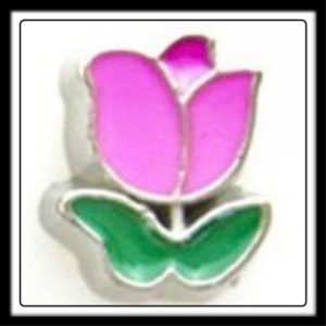 Rose (Pink) w/Leaves Charm