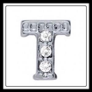 "T" Letter w/Half Crystals Charm