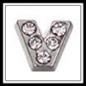 "V" Letter w/Crystals Charm