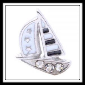 Sailboat (White/Black) w/Crystals Charm