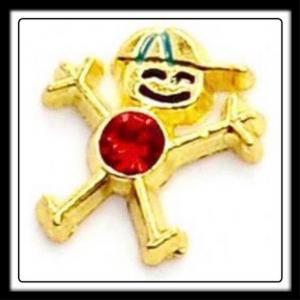 July - (Gold) Boy w/Baseball Hat & (Ruby) Crystal Charm