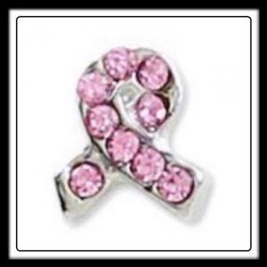 "Breast Cancer" (Pink) w/Crystals Awareness Ribbon Charm