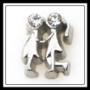 April - Kissing Kids w/(White) Crystals Charm