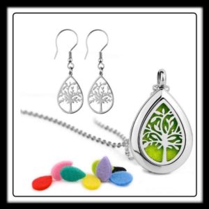 Teardrop Shape (Silver) Aromatherapy Necklace w/ Matching Earrings