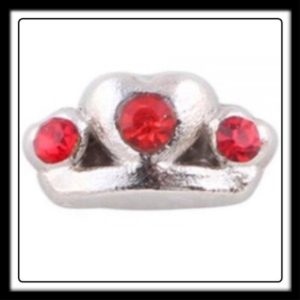 Crown Heart (Silver/Red) w/Crystals Charm