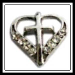 Heart/Cross (Silver) w/Crystals Charm