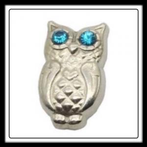 Owl (Silver) w/Teal Crystal Eyes Charm