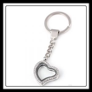 Heart Shaped (Silver) w/Crystals Keychain Locket
