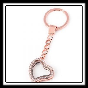 Heart Shaped (Rose/Gold) w/Crystals Keychain Locket