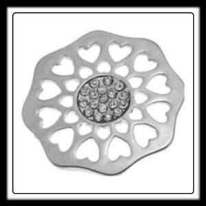 Hearts Circular Pattern (Silver) Locket Plate w/Crystals (For Watch Style Bracelets Only)