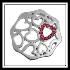 Hearts (Silver) Locket Plate w/Crystals (For Watch Style Bracelets Only)