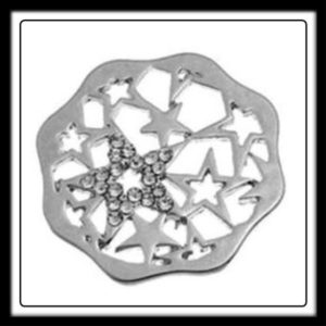 Stars (Silver) Locket Plate w/Crystals (For Watch Style Bracelets Only)