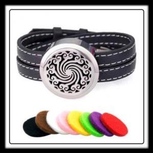 30mm Swirls (Silver) Aromatherapy Locket/Black Leather Strap & White Threading