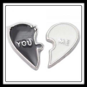 Heart "You/Me" Break-A-Part  (B&W) Charm