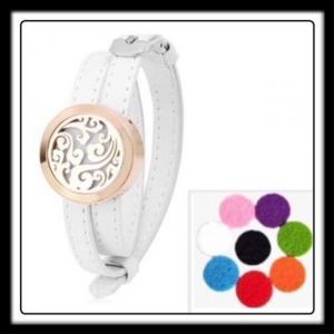 25mm Swirls (Rose/Gold) Aromatherapy Watch Style Locket/White Strap