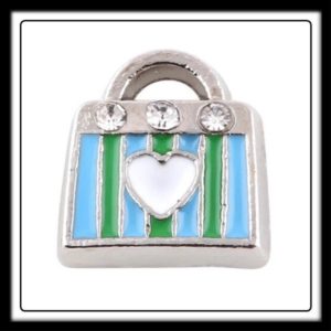 Handbag (Blue/Green) w/Heart & Crystals Charm