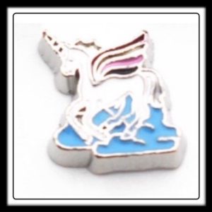 Unicorn (White) w/Wings on (Blue) Cloud Charm